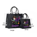 Personalized Witch Hat Initial Halloween Cartoon Character Jute Bag with Name Halloween Party Gift for Boys Girls