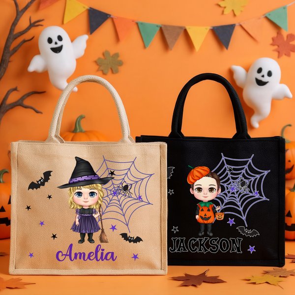 Personalisierte Cartoon Charakter Spinnennetz große Kapazität Tragetasche mit Namen Halloween Party Geburtstag Geschenk für Kinder
