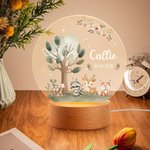 Gepersonaliseerd Schattig Bosdier LED Nachtlampje met Naam en Houten Basis Kinderkamerdecoratie Verjaardag of Babyshowercadeau voor Kinderen