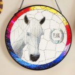 Décoration solaire personnalisée en verre teinté avec photo de cheval et nom Décoration de balcon à suspendre Cadeau d'anniversaire pour les amoureux des chevaux