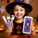 Personalisierte Cartoon-Charakter Spinnennetz Food-Grade Kid's Gabel Löffel Messer 3 Stück Besteck-Set mit Namen Halloween Party Geschenk für Kinder