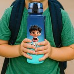 Personalized Cartoon Soccer Character Name Gradient Sports Water Bottle with Flip Top Lid and Strap Birthday Gift for Gym Fitness Soccer Lover