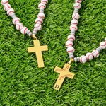 Personalised Baseball Softball Cross Beaded Necklace with Number Team Spirit Wear Game Day Birthday Gift for Kids Sports Fan