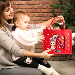 Personalisierte Cartoon-Charakter Weihnachtsmütze Light Strip Initial großen roten Jute Geschenk Tote Tasche mit Namen Weihnachtsfest Party Geschenk für Familie