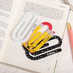 Personalisiertes Lesezeichen 3-teilig-Set im Jumbo-Büroklammer-Design mit Bleistift Notebook Muster Namen Dankeschön Geschenk für Lehrkräfte Lesefans