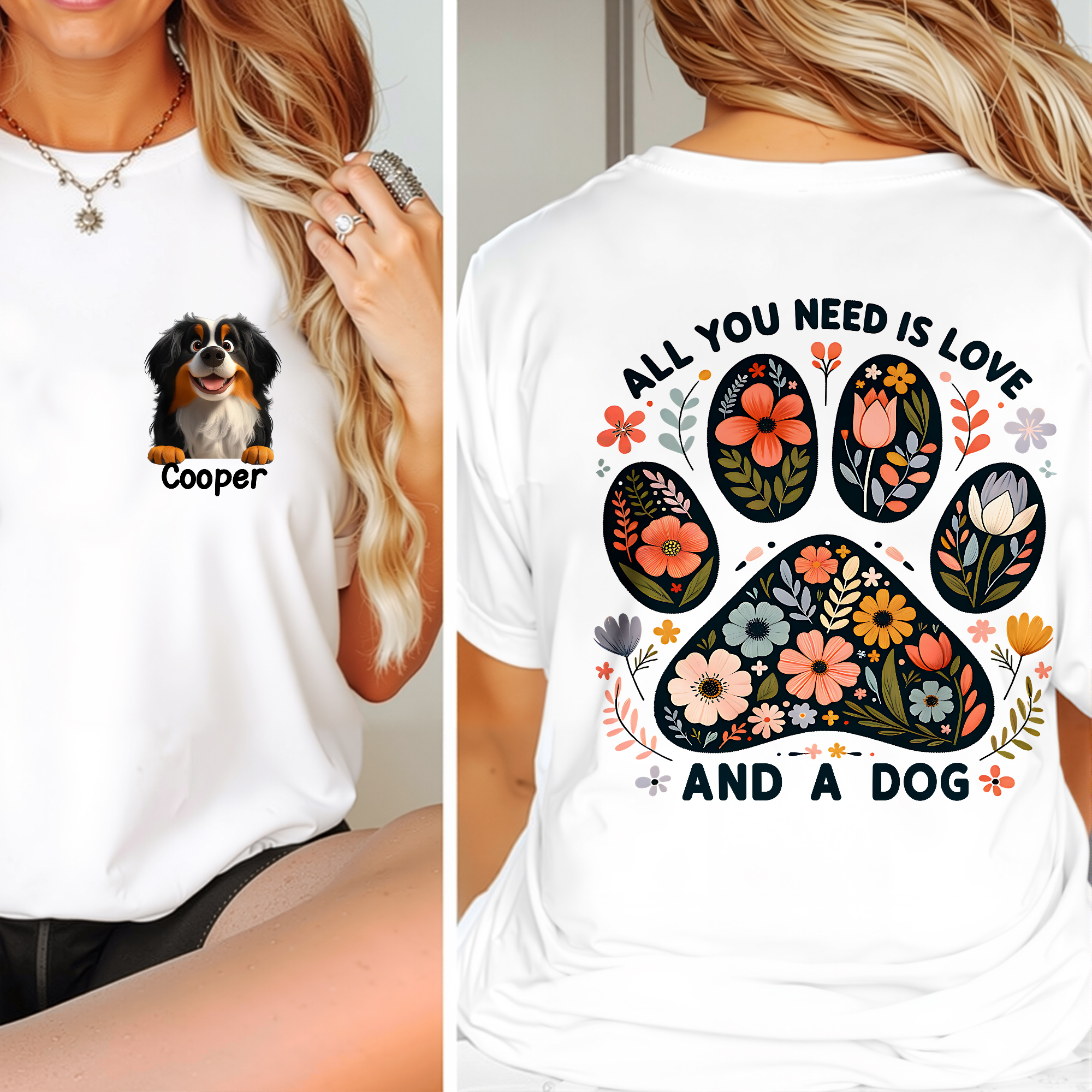 Personnalisé 1-3 Mignon 3D Cartoon Dogs T-shirt Sweatshirt avec Nom Anniversaire Adoption Cadeau pour Femmes Amoureux des Chiens