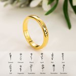 Gepersonaliseerde Gegraveerde Geboortebloem Dunne Ring met Naam Minimalistische Sieraden Verjaardag Moederdagcadeau voor Haar