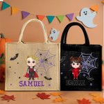 Personalizzato personaggio dei cartoni animati ragnatela grande capacità Tote bag con nome Halloween Party regalo per i bambini