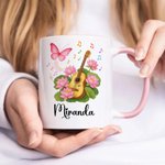 Personalized Guitar Birth Flower Butterfly Music Symbol 11 oz Ceramic Mug with Name Music Festivals Birthday Gift for Music Lovers