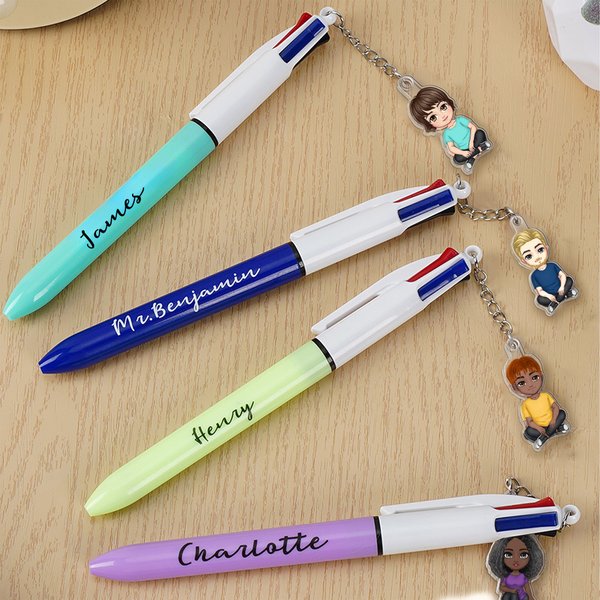 Personalized Cartoon Character Acrylic Charm 4-in-1 Pen with Name Classroom Use Back to School Gift for Teacher Student