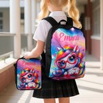 Zaino borsa termica e astuccio personalizzati con nome a tema cartone animato dinosauro e unicorno set per il ritorno a scuola regalo per bambini
