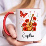Personalized Guitar Birth Flower Butterfly Music Symbol 11 oz Ceramic Mug with Name Music Festivals Birthday Gift for Music Lovers