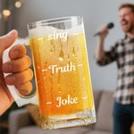 Personalized Fist Design Funny Text 16.6 oz Beer Glass with  Name and Handle Cheers Challenge Bar Game Oktoberfest Gift for Family Friends Beer Lover