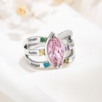 Bague Personnalisée avec 1-8 Noms Texte Gravés et Pierres de Naissance Cadeau Anniversaire Fête pour Maman Femme