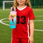 Personalized Cartoon Soccer Character Name Gradient Sports Water Bottle with Flip Top Lid and Strap Birthday Gift for Gym Fitness Soccer Lover