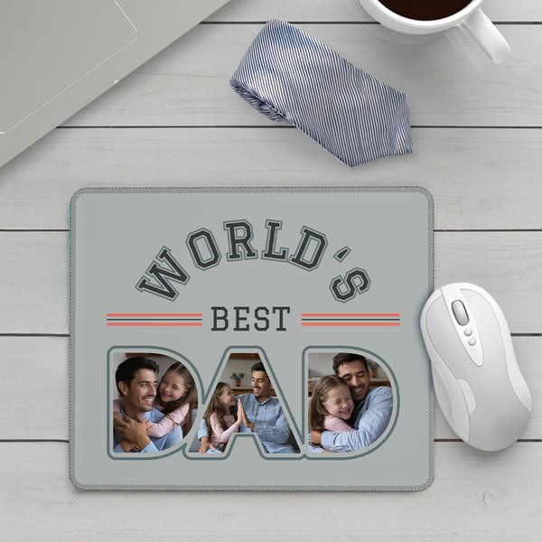 Personalized World's Best Dad 3 Photos Non-Slip Mouse Pad Office Desk Supplies Birthday Father's Day Christmas Gift for Dad