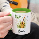 Personalized Guitar Birth Flower Butterfly Music Symbol 11 oz Ceramic Mug with Name Music Festivals Birthday Gift for Music Lovers