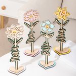 Personalized Wooden Birth Flower Name Sign Plaque with Heart Base Desk Decor Birthday Anniversary Gift for Mom Wife Women