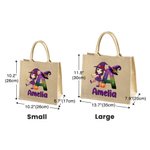 Personalized Witch Hat Initial Halloween Cartoon Character Jute Bag with Name Halloween Party Gift for Boys Girls