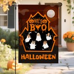 Personalized Cartoon Ghost Castle Garden Flag with 1-6 Face Photos Yard Garden Decor Spooky Season Halloween Gift for Family
