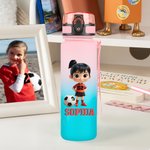 Personalized Cartoon Soccer Character Name Gradient Sports Water Bottle with Flip Top Lid and Strap Birthday Gift for Gym Fitness Soccer Lover