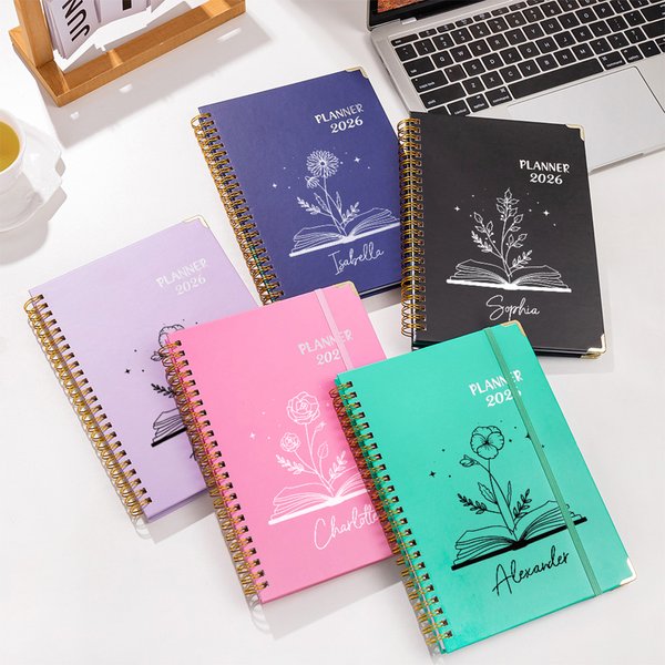 Personalized Birth Flower Book 2026 Planner Name A5 Notebook with Weekly Planning Pages Birthday Graduation Gift for Family Friends