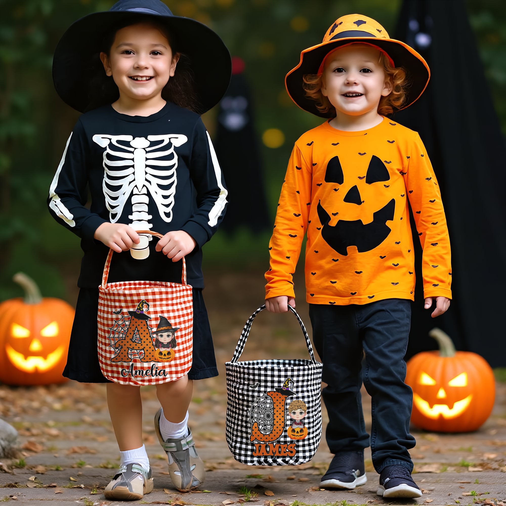 Panier de bonbons d'Halloween personnalisé avec initiales et nom Cadeau d'Halloween pour garçons filles