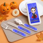 Personalisierte Cartoon-Charakter Spinnennetz Food-Grade Kid's Gabel Löffel Messer 3 Stück Besteck-Set mit Namen Halloween Party Geschenk für Kinder