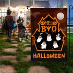 Personalized Cartoon Ghost Castle Garden Flag with 1-6 Face Photos Yard Garden Decor Spooky Season Halloween Gift for Family