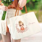 Sac à main en toile avec nom et poignée en cuir PU Cadeau d'anniversaire pour les femmes