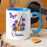 Personalized Guitar Birth Flower Butterfly Music Symbol 11 oz Ceramic Mug with Name Music Festivals Birthday Gift for Music Lovers