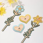 Personalized Wooden Birth Flower Name Sign Plaque with Heart Base Desk Decor Birthday Anniversary Gift for Mom Wife Women