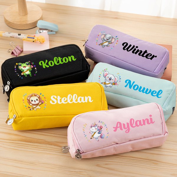 Personalized Cute Cartoon Subject Animals Multi-Compartment Pencil Case with Name Back to School Birthday Gift for Boys Girls