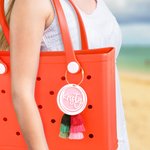 Personalised Multicolour Overlapping Circle Acrylic Bag Charm with Name and Tassel Beach Party Birthday Gift for Family Friend