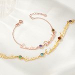 Bracelet Personnalisé avec 1 à 4 Pierres de Naissance et Noms Bijoux Minimaliste Cadeau Anniversaire Noël pour Femme