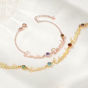 Personligt anpassat armband med 1–4 födelsestenar och namn smycke som perfekt present till födelsedag morsdag och alla hjärtans dag för kvinnor