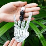 Personalized Black Silver Glitter Skeleton Rocker Hand Car Charm with Name Car Decor Birthday Gift for Edgy Mama New Drivers Car Owners