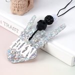 Personalized Black Silver Glitter Skeleton Rocker Hand Car Charm with Name Car Decor Birthday Gift for Edgy Mama New Drivers Car Owners