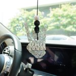 Personalized Black Silver Glitter Skeleton Rocker Hand Car Charm with Name Car Decor Birthday Gift for Edgy Mama New Drivers Car Owners