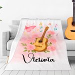 Personalised Guitar Birth Flower Butterfly Soft Throw Blanket with Name Room Decor Birthday Anniversary Gift for Guitar Enthusiasts