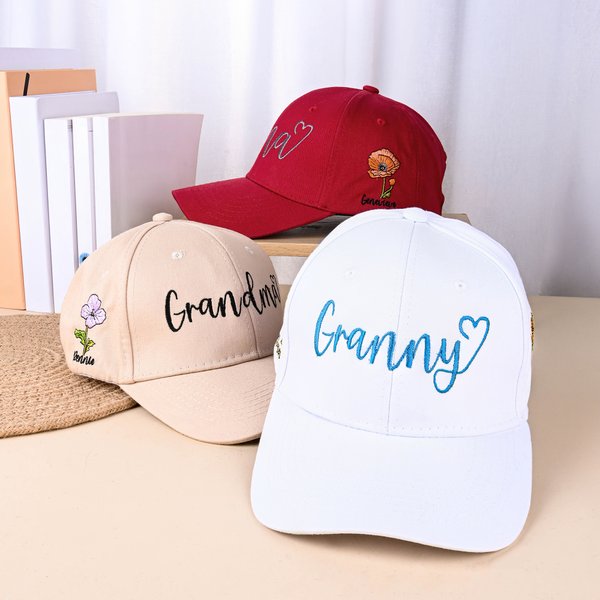 Personalizzato ricamato 1-4 nascita fiori giardino berretto da baseball con nome e testo accessorio quotidiano compleanno festa della mamma regalo per la famiglia donne