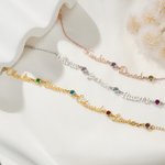 Personalized 1-5 Family Birthstones and Names Necklace Minimalist Jewelry Anniversary Birthday Gift for Women