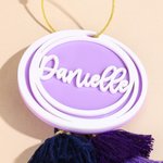 Personalised Multicolour Overlapping Circle Acrylic Bag Charm with Name and Tassel Beach Party Birthday Gift for Family Friend