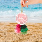 Personalised Multicolour Overlapping Circle Acrylic Bag Charm with Name and Tassel Beach Party Birthday Gift for Family Friend