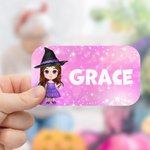 Personalized Cartoon Halloween Character Multicolor Stickers Labels with Name Set of 2 School Supplies Decor Halloween Party Gift for Boys Girls