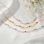 Personalized 1-5 Family Birthstones and Names Necklace Minimalist Jewelry Anniversary Birthday Gift for Women
