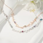 Personalized 1-5 Family Birthstones and Names Necklace Minimalist Jewelry Anniversary Birthday Gift for Women