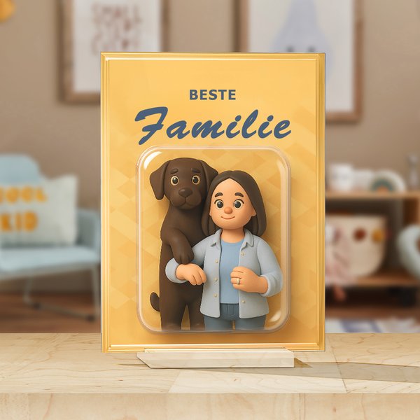 Gepersonaliseerde Foto Karakter 3D-effect Acrylplaquette met Titel en Voet Bureaudecoratie Verjaardagcadeau voor Familie en Vrienden
