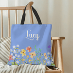 Flores de acuarela personalizadas Bolsa grande con nombre Accesorio de viaje Regalo de cumpleaños Aniversario para mujer