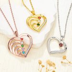 Personlig familjehjärta hänge i sterling silver med 1–6 graverade namn och födelsesten present till mamma och mormor